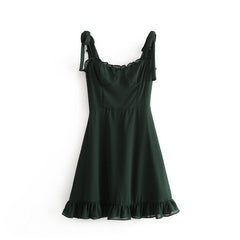 Aiertu - Tie Strap Ruffle Mini Dress Aiertu