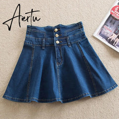 Denim Skirt With Ruffles 6XL 7XL Plus Size Jeans Skater Woman High Waist Bottom Female Casual Pleated Micro Mini Short Jurken Aiertu
