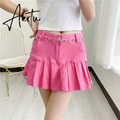 Denim Skirt With Ruffles 6XL 7XL Plus Size Jeans Skater Woman High Waist Bottom Female Casual Pleated Micro Mini Short Jurken Aiertu