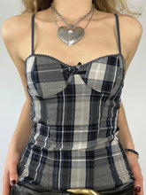 Aiertu - Women's Blue Plaid Corset Top Vintage Y2k Camisole Off Shoulder Sleeveless Crop Top Sleeveless Aesthetic Tank Top 2000s Clothes Aiertu