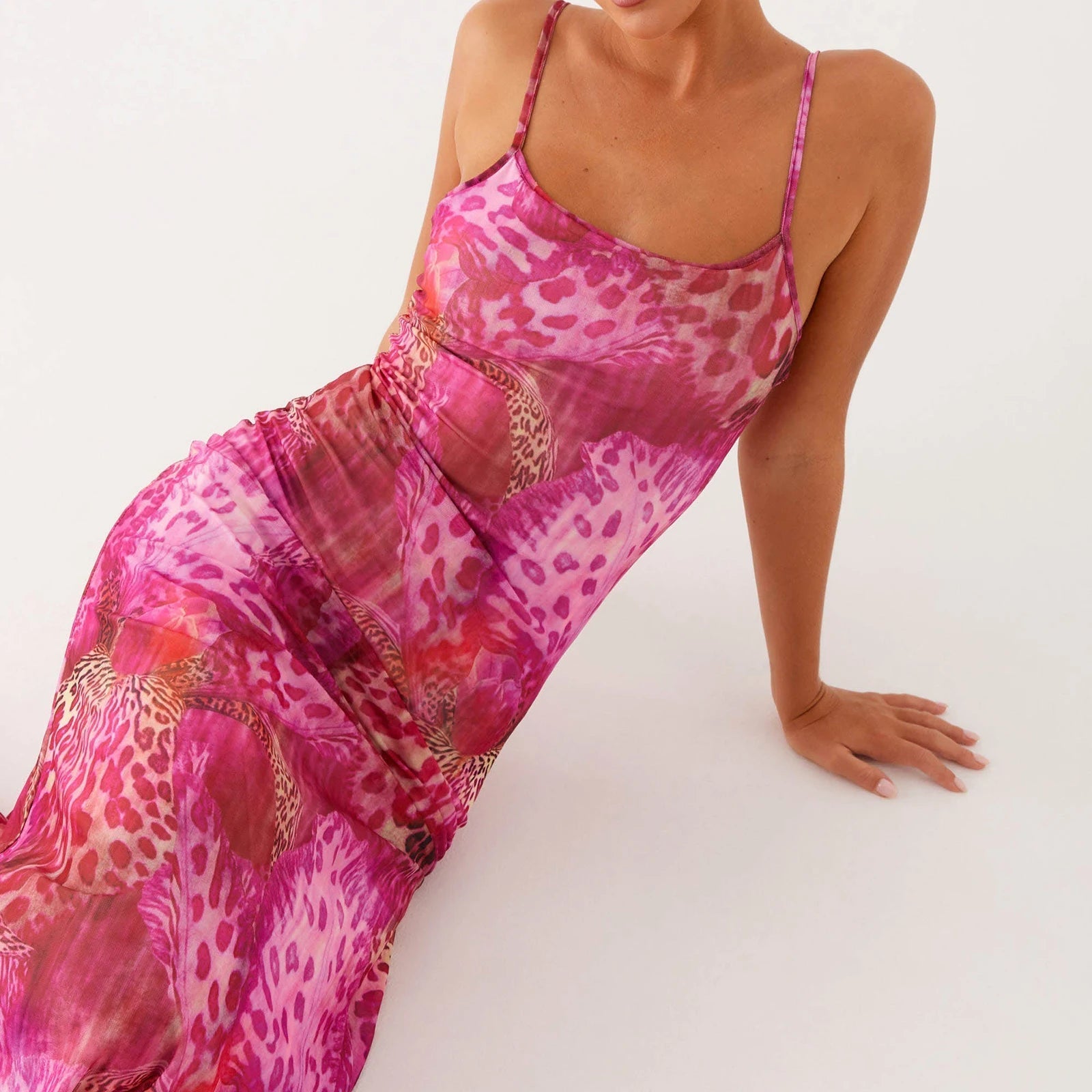 Aiertu - Women Floral Tube Maxi Dress with Scarf Sexy Strapless Backless Bodycon Long Dress Summer Mesh Cocktail Sundress Aiertu