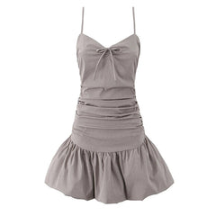 Aiertu - Summer 2025 Women Sexy Backless Ruched Sling Mini Dress Low Waist Fit And Flare Short Dresses Party Robe Aiertu
