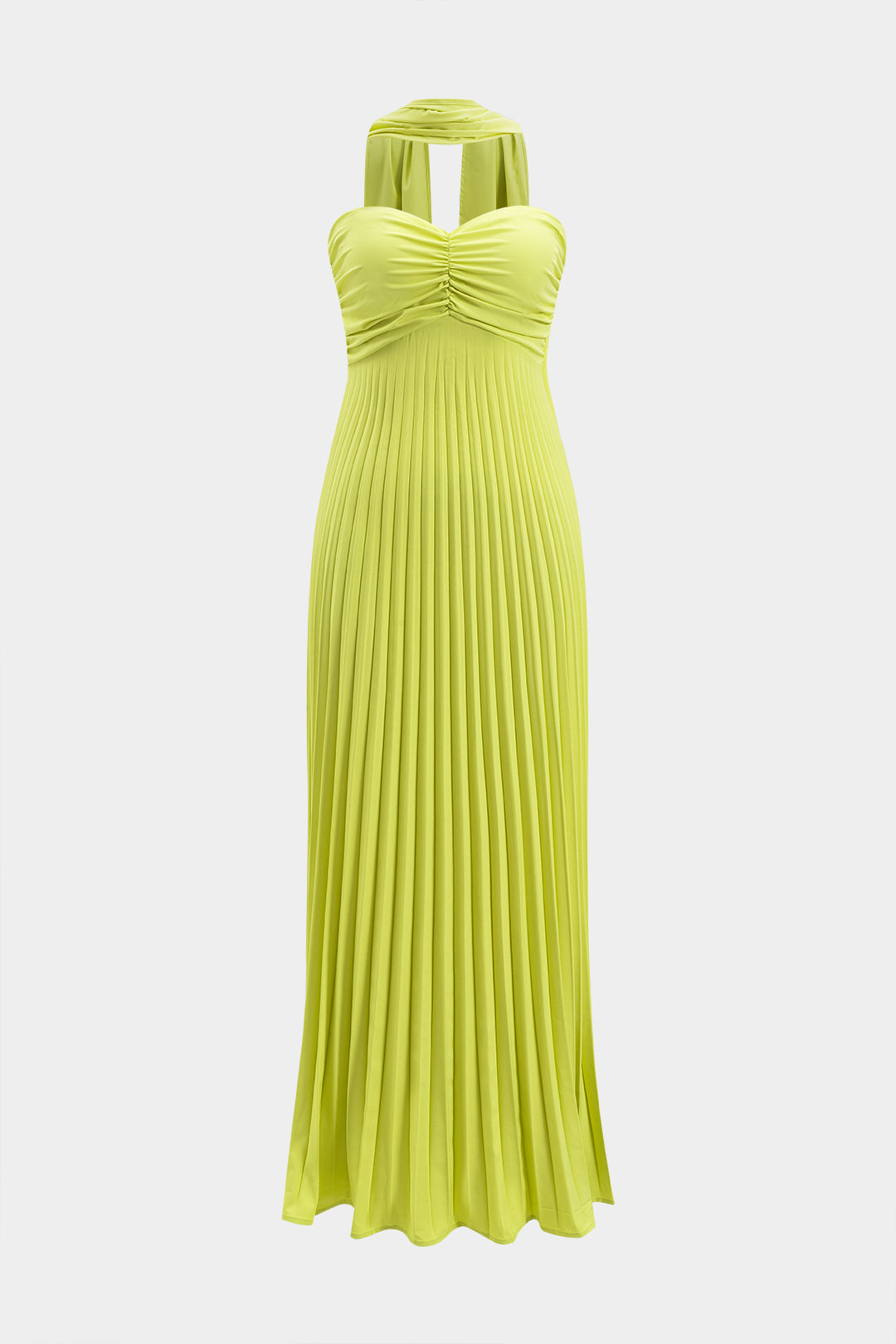 Aiertu - Pleated Strapless Sleeveless Maxi Dress With Tie Aiertu