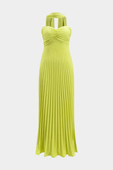Aiertu - Pleated Strapless Sleeveless Maxi Dress With Tie Aiertu
