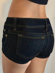 Aiertu - Casual Basic Denim Shorts Streetwear y2k Low Rise Skinny Pockets Short Jeans for Women Korean Style Shorts 90s Aesthetic Aiertu