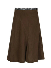 Aiertu -Vintage Lace Trim A-Line Midi Skirt aiertu
