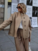Aiertu - Women Solid Blends Bomber Coat Fashion Loose Single Breasted Long Sleeve Pockets Female Jackets 2026 Chic Lady Commuter Coats Aiertu