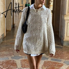 Dourbesty Women Hollow Out Crochet Sweater Vintage Fairycore Grunge Smock Knit Pullovers Fishnet Bathing Suit Cover Ups Swimwear Aiertu