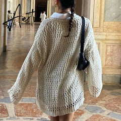 Dourbesty Women Hollow Out Crochet Sweater Vintage Fairycore Grunge Smock Knit Pullovers Fishnet Bathing Suit Cover Ups Swimwear Aiertu