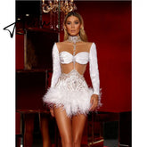 Dresses Skirt Music Festival Banquet Performance Catwalk Dress Velvet Vestidos Sexy Sequin Feather Y2k Crystal Party Club Aiertu