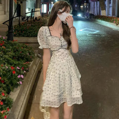 Dresses Women Back-bow Design Summer Vintage Romantic Casual Slim All-match Birthday Party Feminine Tunic Streetwear Aiertu