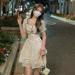 Dresses Women Back-bow Design Summer Vintage Romantic Casual Slim All-match Birthday Party Feminine Tunic Streetwear Aiertu