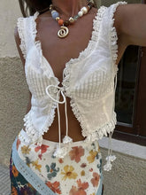 Aiertu - Lace Trim White Tank Top Women Summer Sexy Drawstring V Neck Sleeveless Vest Streetwear Fashion Elegant Slim Crop Tops 2025 New Aiertu