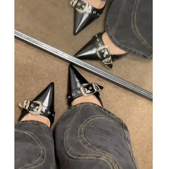 Aiertu - Europe and The United States Pointed Belt Buckle Stiletto Heels Women Line with Punk Style Sexy Hollow Shoes Aiertu