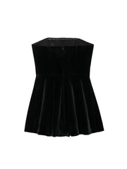 Aiertu Women Fashion Black Backless Zipper Pleated Mini Dress Vintage Strapless Slash Neck Female Chic Lady Dresses Aiertu