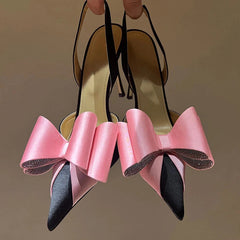 Aiertu - Bow Satin Stilettos New Women Point Toe Thin High Heel Slingbacks Elegant Sweet Pumps Sandals Shoes For Woman Aiertu