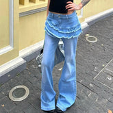 Aiertu - Y2K American Casual Washed Spliced Women's Jeans New Fashion Y2K High-waisted Jeans Hip-hop Slim Micro-flared Wide-leg Trousers Aiertu