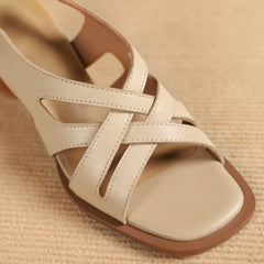 Aiertu - Large size 34-42 women's genuine leather narrow band cross strap 5.5cm round heel open toe summer pumps elegant ladies sandals Aiertu