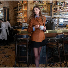 Aiertu - Fall Outfits 2026 Women Retro Brown Lapel Blazer Jacket Fashion Single Breasted Long Sleeves Office Suit Coats Autumn New Lady Commute Outerwear Aiertu