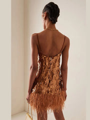 Aiertu - Sequin Feather Sling Dress Women A-line Slim Hip Package Sexy Mini Party Dresses 2026 Fashion Lady Elegant Club Evening Vestido Aiertu