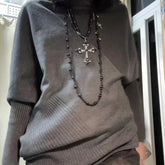 Aiertu - New American Vintage Asymmetrical Long Knitted Batwing Sleeve Pullovers Y2k Harajuku Office Lady Autumn Sweaters Punk Jumpers Aiertu