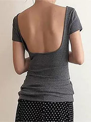 Aiertu -Contrast Backless Faux Two-Piece Crop Top aiertu