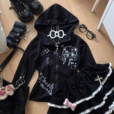 Aiertu - Japanese Print Pattern Cute Slim Fit Zip Up Hoodies Versatile Retro Y2K Fashion Long-sleeved Tops Jacket Harajuku Sweatshirt Aiertu