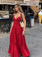 Aiertu - Pleated Halter Maxi Dress Women Large Skirt Hem Suspender Sexy Slimming Loose Camisole Robes Vacation Women Maxi Beach Dresses Aiertu