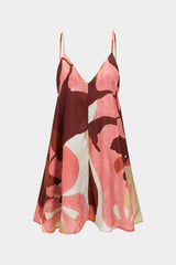 Aiertu Abstract Print Linen Slip V-Neck Sleeveless Mini Dress Aiertu