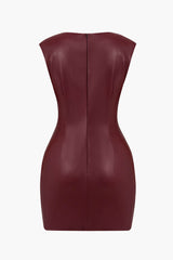 Aiertu Ruched Faux Leather V-Neck Bodycon Mini Dress Aiertu