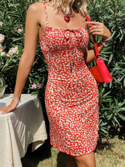 Aiertu - Women Sexy A-line Off The Shoulder Printing Flowers Mini Dresses Fashion Sling Square Bodycon Short Robes 2025 New Holiday Wear Aiertu
