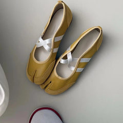 Aiertu - Split-Toe Casual Ballet Flats Shoes Women Pu Leather Cross Band Mary Janes Shoes Spring Autumn Streetwear Elegant Loafers New Aiertu