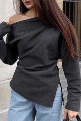 Aiertu -Casual Street Irregular Potholes Oblique Collar Tops aiertu