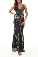 Aiertu - Elegant College Color Block Contrast V Neck Evening Dress Dresses Aiertu