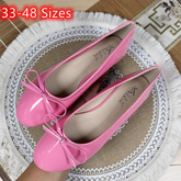 Aiertu - Women Round Toe Ballet Flats Spongy Bottom Hot New Italian Shoes Patent Leather Classic Bow-Knot Dressing Slip-On 34 48 47 Aiertu