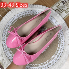 Aiertu - Women Round Toe Ballet Flats Spongy Bottom Hot New Italian Shoes Patent Leather Classic Bow-Knot Dressing Slip-On 34 48 47 Aiertu