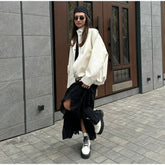 Aiertu - Street Women's White Leather Jacket Casual Stand Collar Single Breasted Long Sleeve Female Coat Autumn Lady Elegant Outwear Aiertu