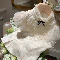 Aiertu - Korean Exquisite White Flying Sleeve Shirts Women Lace Kawaii Crop Tops Harajuku Preppy Style Hotsweet Girls Summer Blouse Lady Aiertu