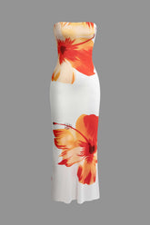 Aiertu Sunny Floral Cascade Strapless Midi Dress Aiertu