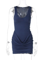 Aiertu - layered look inspo Sleeveless Bodycon Ruched Dress Female Solid Patchwork Mini Dress Vestido Casual Fashion Party Female Dresses High Waist Aiertu