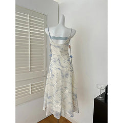 Aiertu - Fairy Print Midi Dress Women Fashion Elegant Vacation Floral Spaghetti Strap Dresses Summer Korean Sexy Bodycon Vestidos Aiertu
