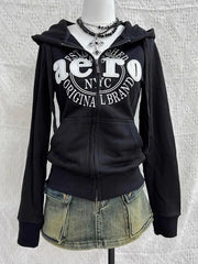 Aiertu - Autumn New Y2k Street Letter Embroidered Zipper Hoodie Punk Retro Casual Harajuku Daily Slim Clothes Sports Couple Jacket Aiertu
