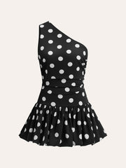 Aiertu One-Shoulder Polka Dot Peplum Dress shopify