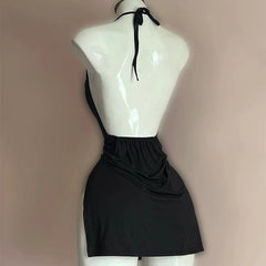 Aiertu Backless Bandage Dress Sexy Girl Black V Neck Elegant Irregular Slim Sweet Korean Women Mini Dresses 2025 New Fashion Nightclub Aiertu