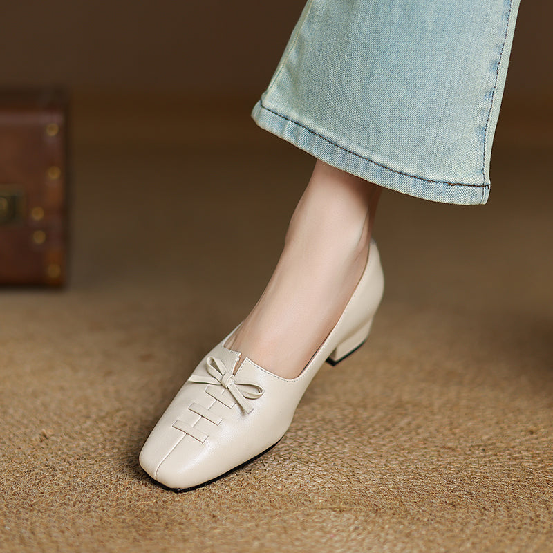 Aiertu - New Arrival Soft Genuine Leather Women Heels Shoes Square Toe Comfortable Fashion Casual Low Heel Shoes Four Seasons Shoes Aiertu