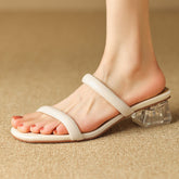 Aiertu - Women's genuine leather narrow band slip-on 4cm thick low heel sandals elegant ladies summer low heels slides shoes for women 42 Aiertu