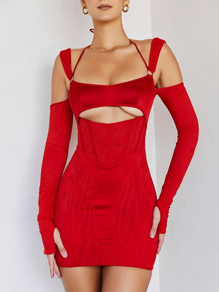 Aiertu Sexy Hollow Out Backless Mini Dress For Women Elegant Spaghetti Strap Bodycon Party Short Dresses Vestido Clubwear Aiertu