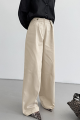 Aiertu -Casual Pocket Buttons Loose High Waist Wide Leg Bottoms aiertu