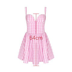 Aiertu - Sexy Summer Mini Plaid Dress New Arrivals V Neck Spaghetti Strap Dress Fluffy Skirt A Line Women's Clothing Aiertu