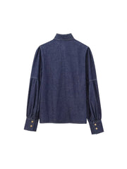 Aiertu Women Fashion Denim Blue Single Breasted Jackets Shirts Vintage Bow Neck Long Sleeves Female Chic Lady Outfits Aiertu